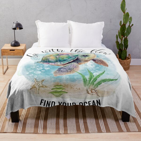 Item preview, Go With the Flow Find Your Ocean Watercolor Baby Turtle Beach Scene designed and sold by zoughlal.