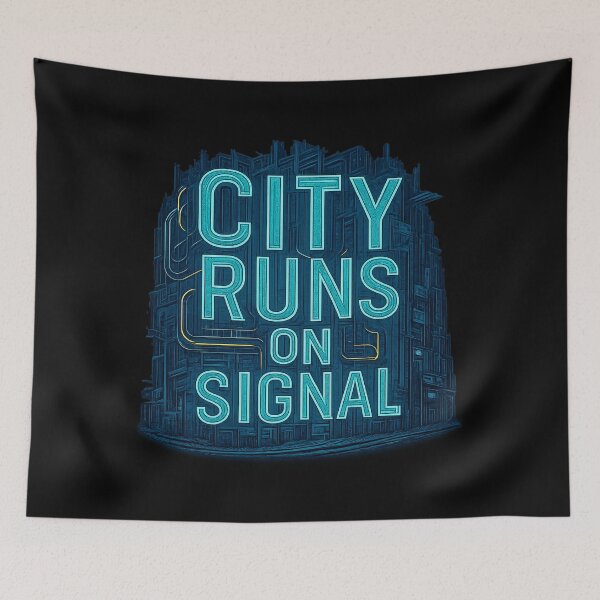 Item preview, City Runs on Signal - Cyberpunk Neon Typography designed and sold by MKreative Studio.