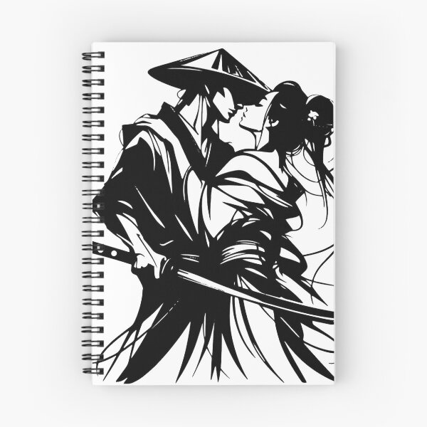 Artikelvorschau, Samurai-Liebessilhouette Japanische Tuschekunst entworfen und verkauft von Kruti Collection.