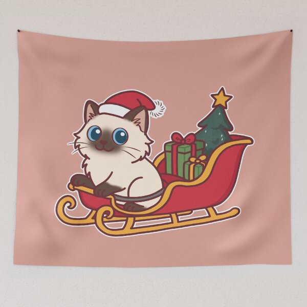 Item preview, Christmas Ragdoll Cat on Santa Sleigh designed and sold by BGMeYou.