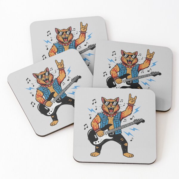 Item preview, Rock Guitar Cat Metal Humor Design designed and sold by FreshVibe Prints.