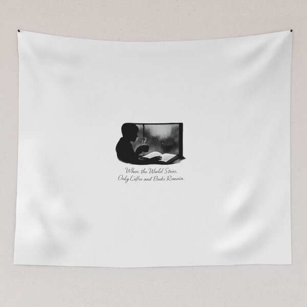 Item preview, When the World Stops - Coffee Books Rainy Window Silhouette Art Print designed and sold by DesignRush786.