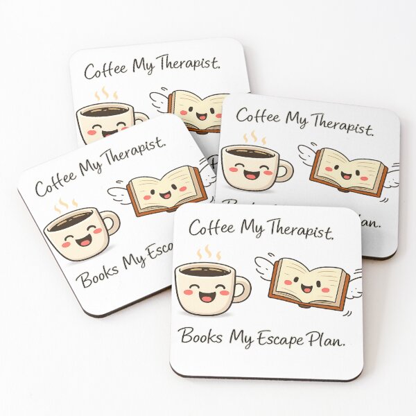 Item preview, Coffee My Therapist, Books My Escape Plan – Cute Coffee & Book Lover Illustration designed and sold by DesignRush786.