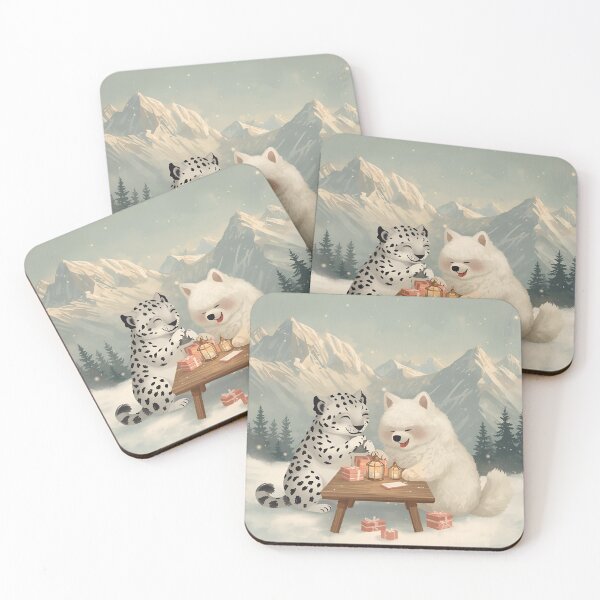Item preview, Valentine’s Snow Leopard & Samoyed Couple • Whimsical Alpine Heart Prep Art designed and sold by WildlifeWhimsy.