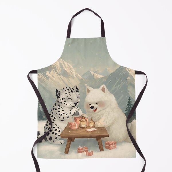 Item preview, Valentine’s Snow Leopard & Samoyed Couple • Whimsical Alpine Heart Prep Art designed and sold by WildlifeWhimsy.