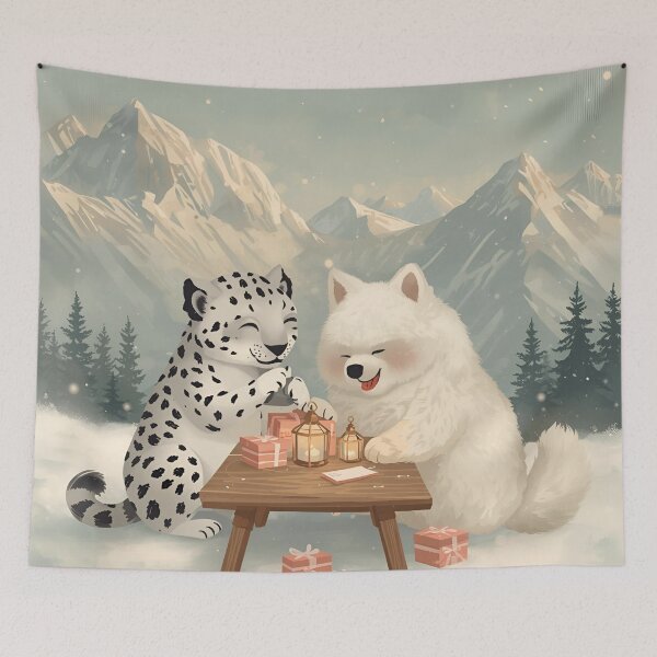 Item preview, Valentine’s Snow Leopard & Samoyed Couple • Whimsical Alpine Heart Prep Art designed and sold by WildlifeWhimsy.