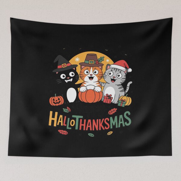 Item preview, Happy Hallothanksmas Cat Halloween Christmas Thanksgiving  designed and sold by VerseFarm.