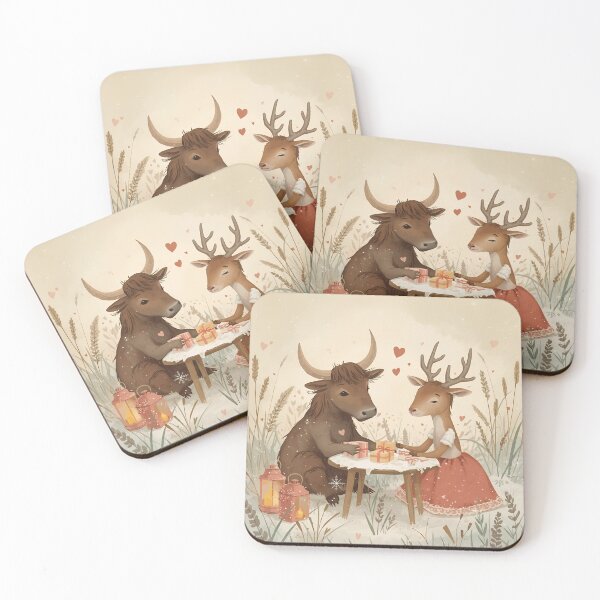 Item preview, Valentine’s Ox & Deer Couple • Whimsical Meadow Heart Prep Art designed and sold by WildlifeWhimsy.