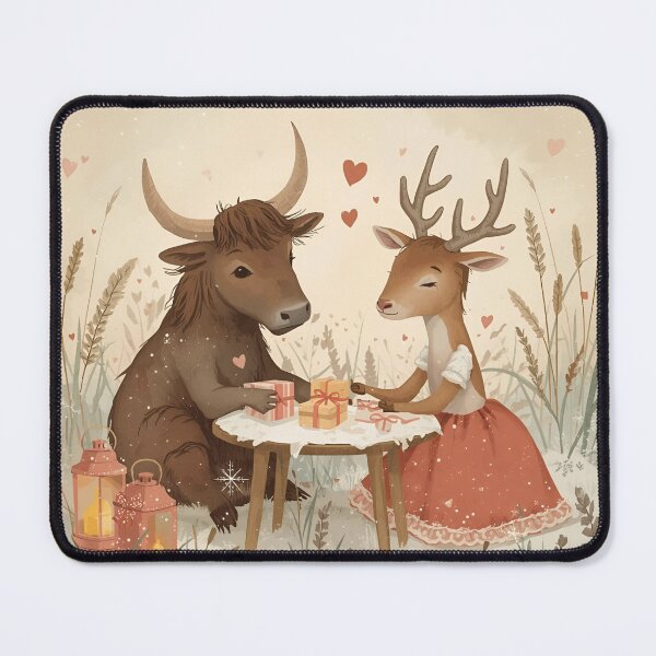 Item preview, Valentine’s Ox & Deer Couple • Whimsical Meadow Heart Prep Art designed and sold by WildlifeWhimsy.