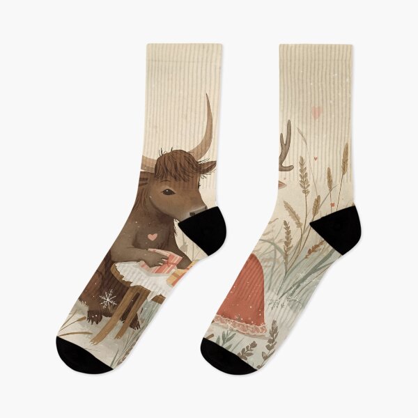 Item preview, Valentine’s Ox & Deer Couple • Whimsical Meadow Heart Prep Art designed and sold by WildlifeWhimsy.