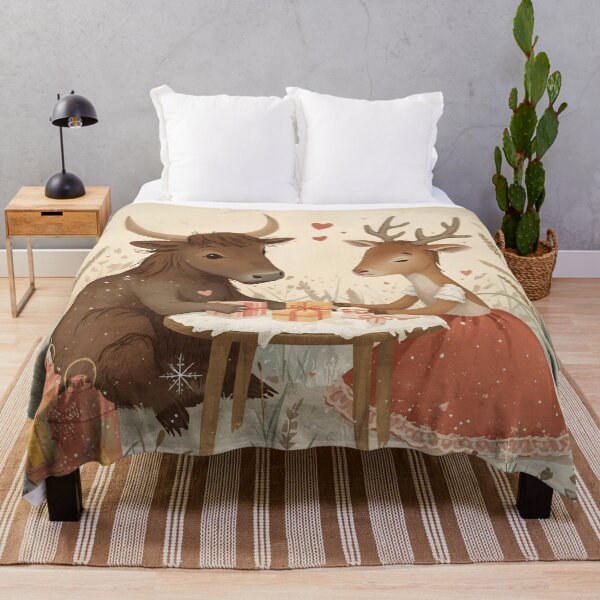 Item preview, Valentine’s Ox & Deer Couple • Whimsical Meadow Heart Prep Art designed and sold by WildlifeWhimsy.