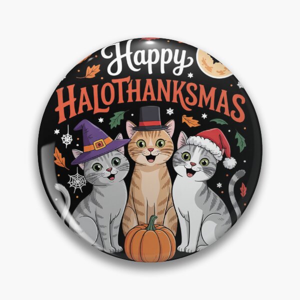 Item preview, Happy HalloThanksMas Cats Halloween Thanksgiving Christmas  designed and sold by VerseFarm.