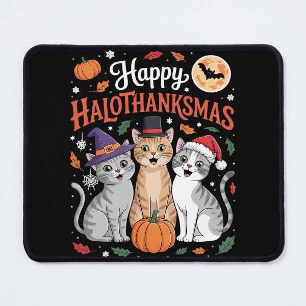 Item preview, Happy HalloThanksMas Cats Halloween Thanksgiving Christmas designed and sold by VerseFarm.