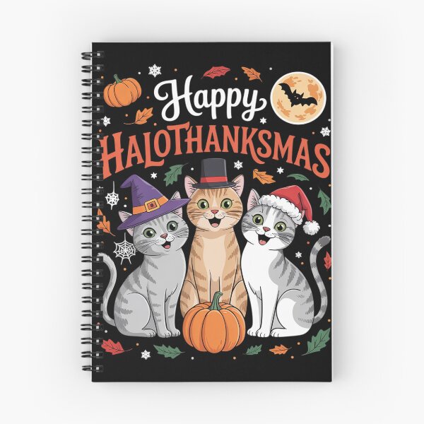 Item preview, Happy HalloThanksMas Cats Halloween Thanksgiving Christmas  designed and sold by VerseFarm.