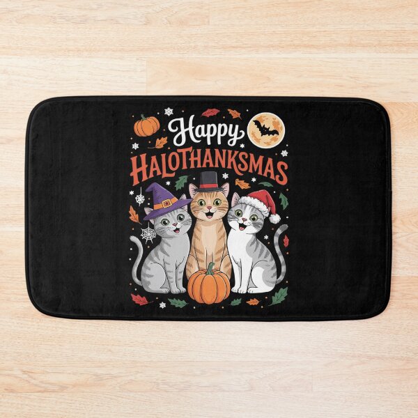 Item preview, Happy HalloThanksMas Cats Halloween Thanksgiving Christmas  designed and sold by VerseFarm.