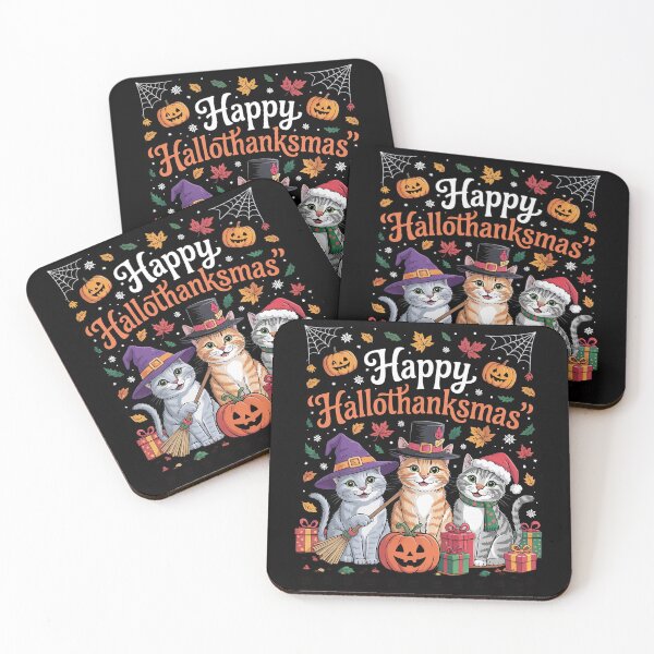 Item preview, Happy Hallothanksmas Cats Halloween Thanksgiving Christmas0  designed and sold by VerseFarm.