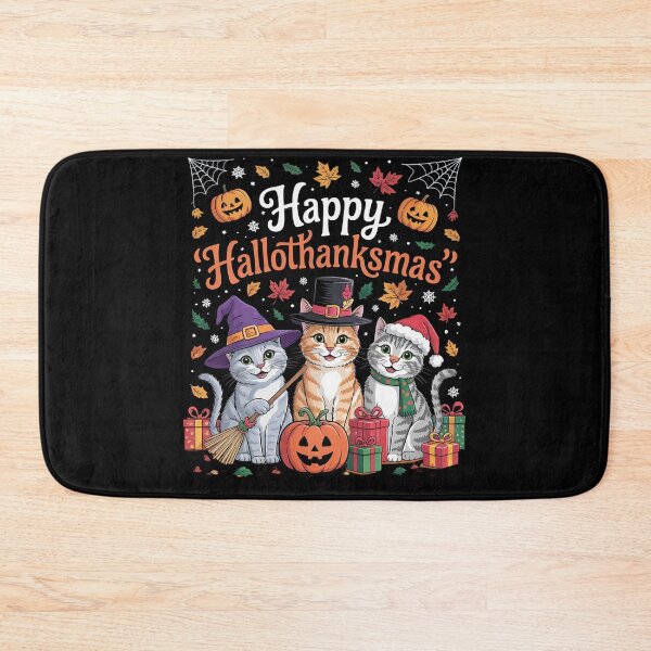 Item preview, Happy Hallothanksmas Cats Halloween Thanksgiving Christmas0  designed and sold by VerseFarm.