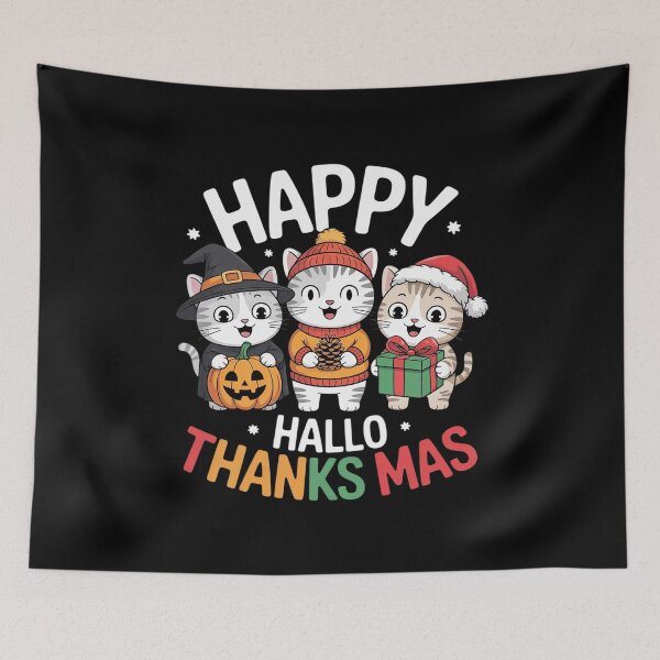 Item preview, Happy Hallothanksmas Cats Halloween Thanksgiving Christmas1  designed and sold by VerseFarm.