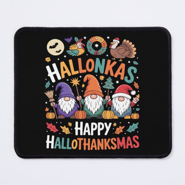 Item preview, Happy Hallothanksmas Christmas Halloween Gnomes Thanksgiving designed and sold by VerseFarm.