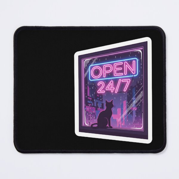 Item preview, Cyberpunk Neon "OPEN 24/7" Window | Pixel Cat & Rain Lo-Fi Aesthetic designed and sold by DigitalVibes Art, CreatorSpace, PixelMood. By AngryFish.Art..