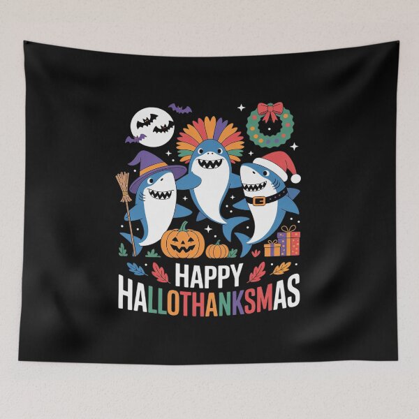 Item preview, Happy Hallothanksmas Christmas Halloween, Shark Thanksgiving  designed and sold by VerseFarm.