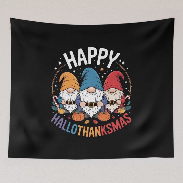 Item preview, Happy HalloThanksMas Halloween Thanksgiving Christmas Gnomes1  designed and sold by RsFilsingerArt.