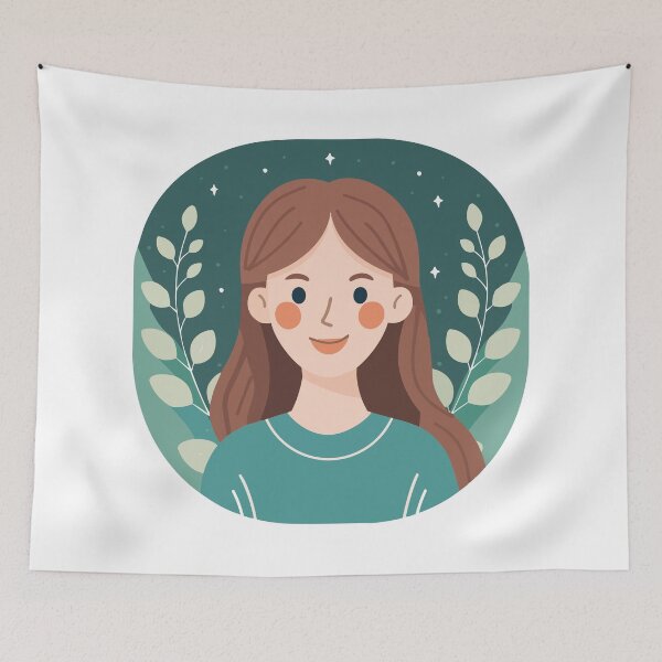 Item preview, A flat vector illustration of a young woman with long hair designed and sold by O1 Design.