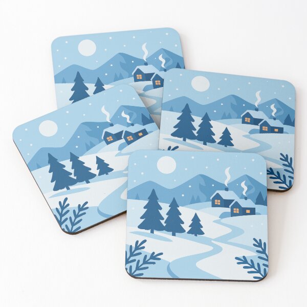 Item preview, A minimalist flat vector illustration of a serene winter landscape at night or twilight. designed and sold by O1 Design.