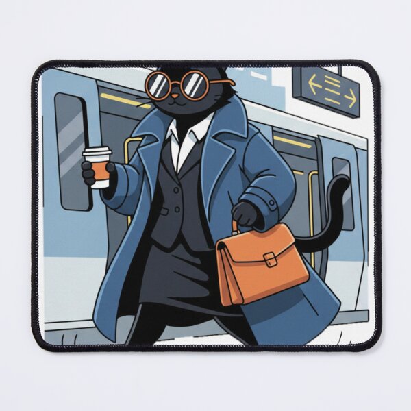 Item preview, Female Black Cat Catching Train, Office Outfit, Commuting Cartoon Illustration designed and sold by Fandom Universe.