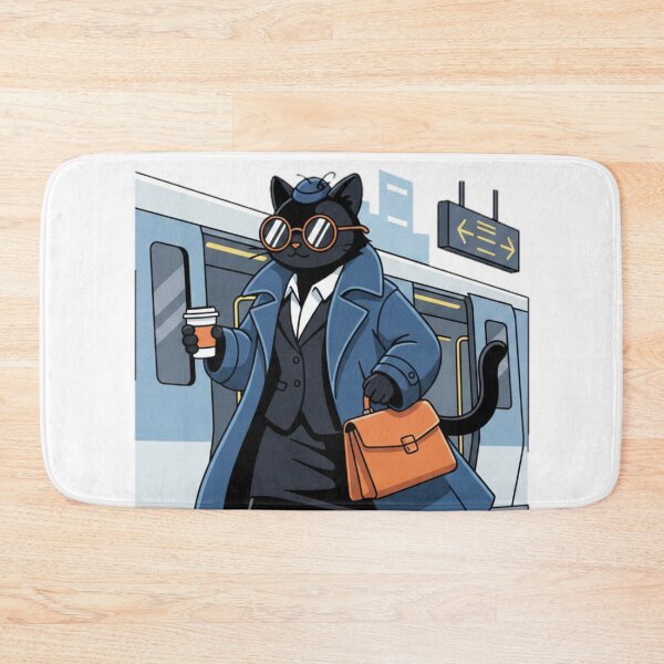 Item preview, Female Black Cat Catching Train, Office Outfit, Commuting Cartoon Illustration designed and sold by Fandom Universe.