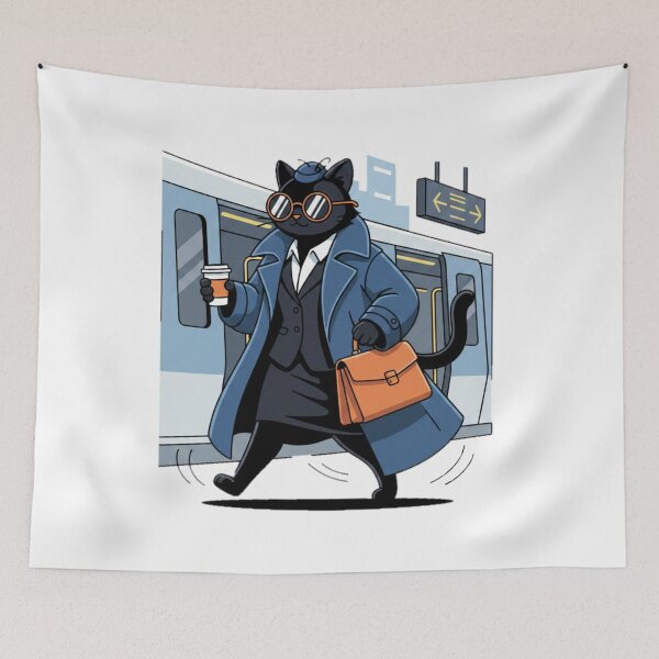 Item preview, Female Black Cat Catching Train, Office Outfit, Commuting Cartoon Illustration designed and sold by Fandom Universe.