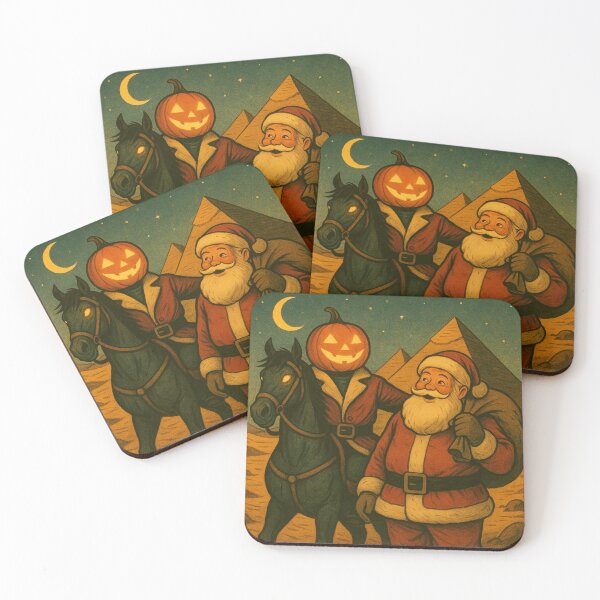 Item preview,  Headless Horseman and Santa Christmas Adventure at the Pyramids: Holiday Travel Art designed and sold by TheHorsemanRidesAgain.