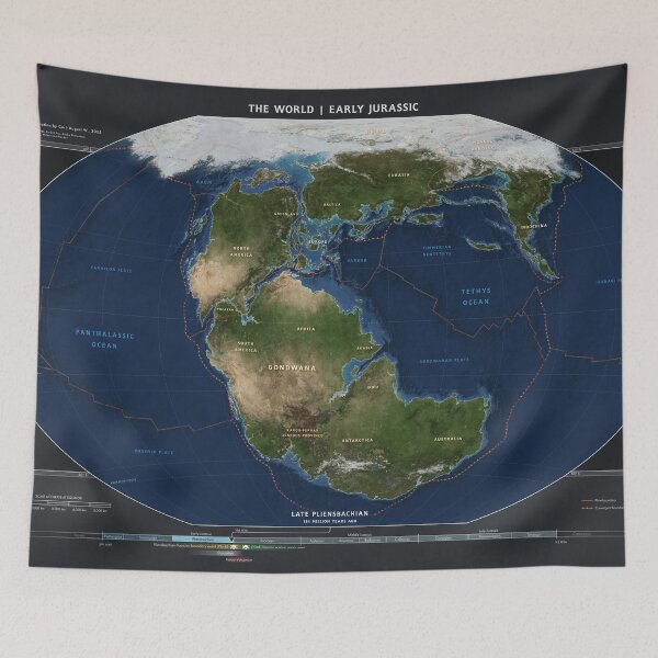 Item preview, Early Jurassic World map (Pliensbachian: 184 million years ago) designed and sold by CarlAugustW.