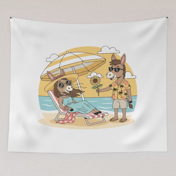 Item preview, Romantic Donkeys on Beach, Male Giving Sunflower to Female, Summer Vector Illustration designed and sold by Fandom Universe.