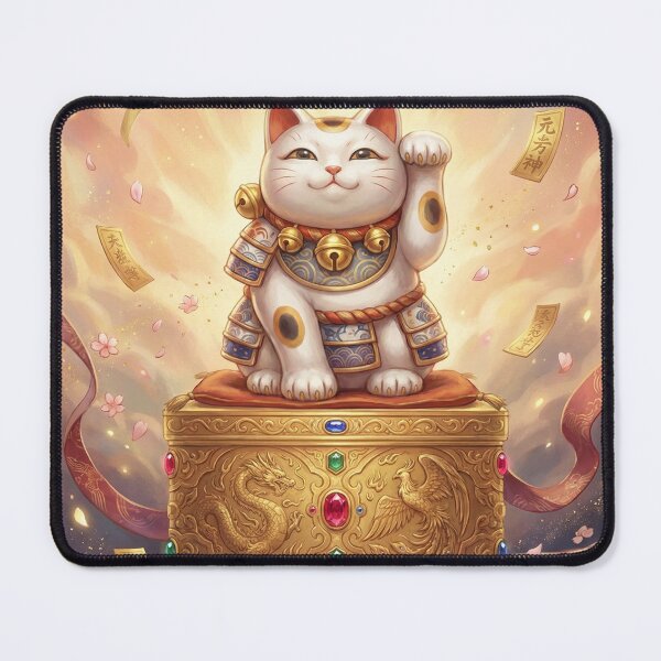 Item preview, Golden Maneki Neko of Blessings — Fortune Cat on Treasure Box | Japanese Lucky Charm Art | Mori no Akari Series designed and sold by Mori-no-Akari.