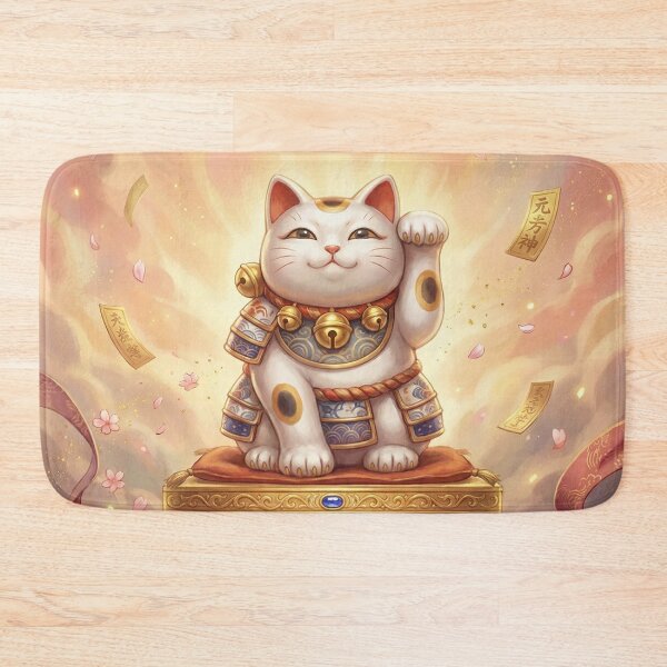 Item preview, Golden Maneki Neko of Blessings — Fortune Cat on Treasure Box | Japanese Lucky Charm Art | Mori no Akari Series designed and sold by Mori-no-Akari.