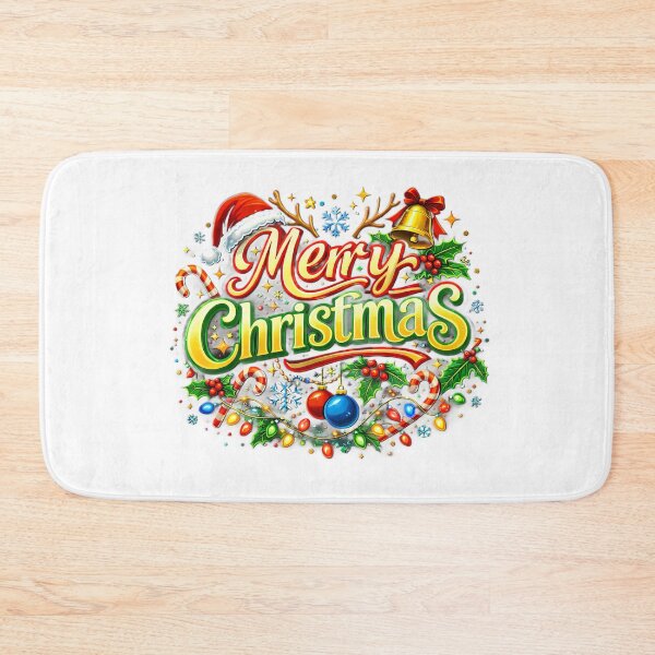 Item preview, Merry Christmas Festive Greeting – Colorful Holiday Design with Santa Hat & Decorations designed and sold by Glowaria.