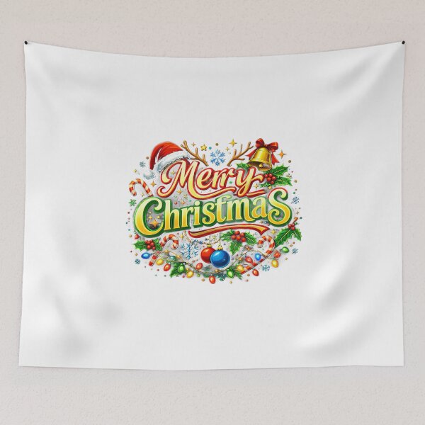 Item preview, Merry Christmas Festive Greeting – Colorful Holiday Design with Santa Hat & Decorations designed and sold by Glowaria.