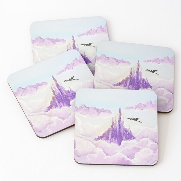 Item preview, Dreamy Fairytale Castle in Pink Clouds with a Tiny Dragon designed and sold by ZiehrArt.