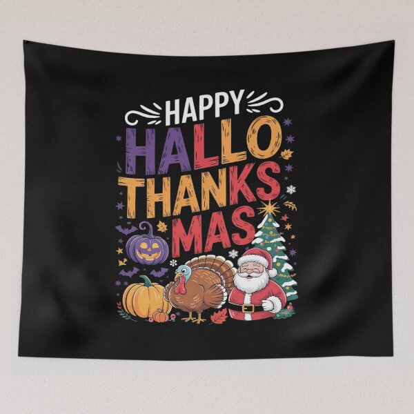 Item preview, Happy Hallothanksmas Halloween Thanksgiving Christmas123  designed and sold by RsFilsingerArt.
