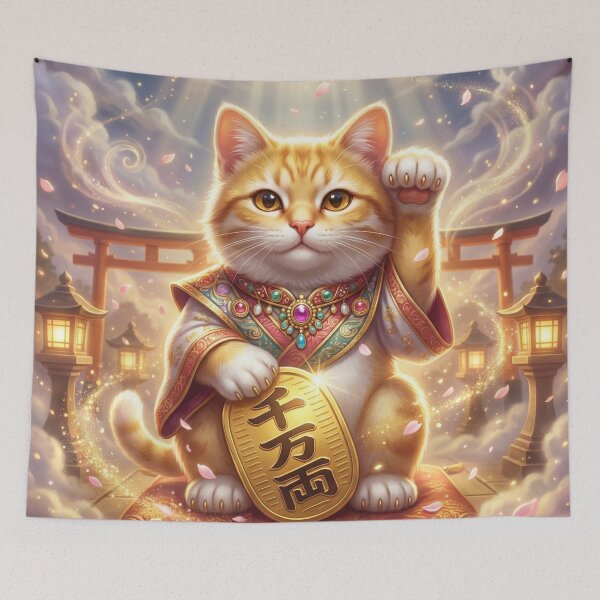 Item preview, Golden Calico Fortune Cat — Million-Ryo Lucky Charm | Japanese Shrine Blessing Art | Mori no Akari Series designed and sold by Mori-no-Akari.
