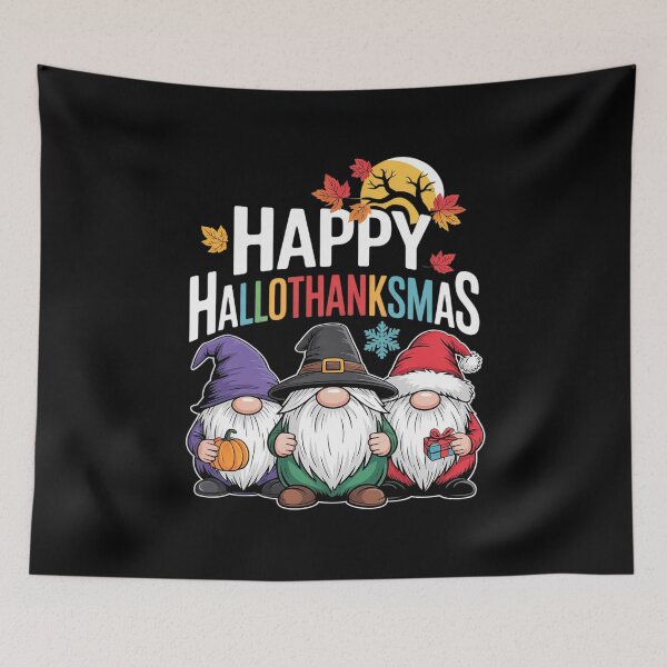 Item preview, Happy Hallothanksmas Halloween Thanksgiving Gnomes Christmas  designed and sold by RsFilsingerArt.