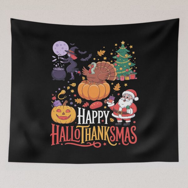 Item preview, Happy Hallothanksmas Halloween Thanksgiving Merry Christmas1  designed and sold by RsFilsingerArt.