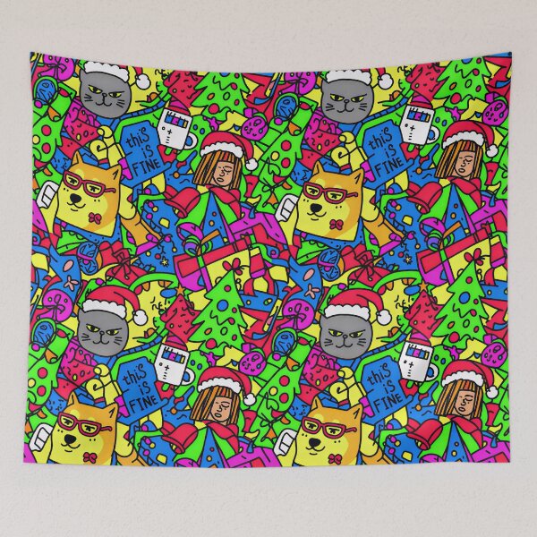 Item preview, Meme Pattern Christmas T-Shirt & Sticker – Funny Cats & Dogs with Tacky Holiday Lights, Ugly Xmas designed and sold by ZyxDes.