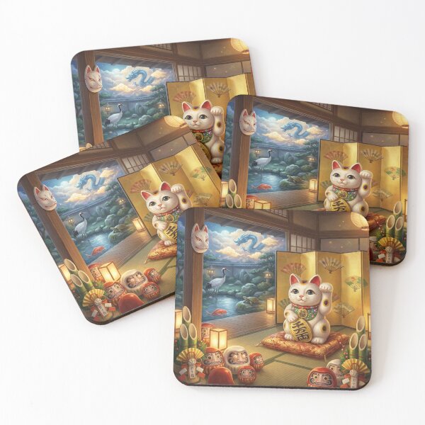 Item preview, Japanese New Year Lucky Room — Maneki Neko, Daruma & Dragon Garden | Fortune House Art | Mori no Akari Series designed and sold by Mori-no-Akari.