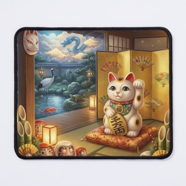 Item preview, Japanese New Year Lucky Room — Maneki Neko, Daruma & Dragon Garden | Fortune House Art | Mori no Akari Series designed and sold by Mori-no-Akari.