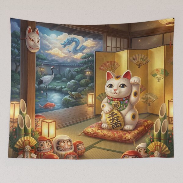 Item preview, Japanese New Year Lucky Room — Maneki Neko, Daruma & Dragon Garden | Fortune House Art | Mori no Akari Series designed and sold by Mori-no-Akari.