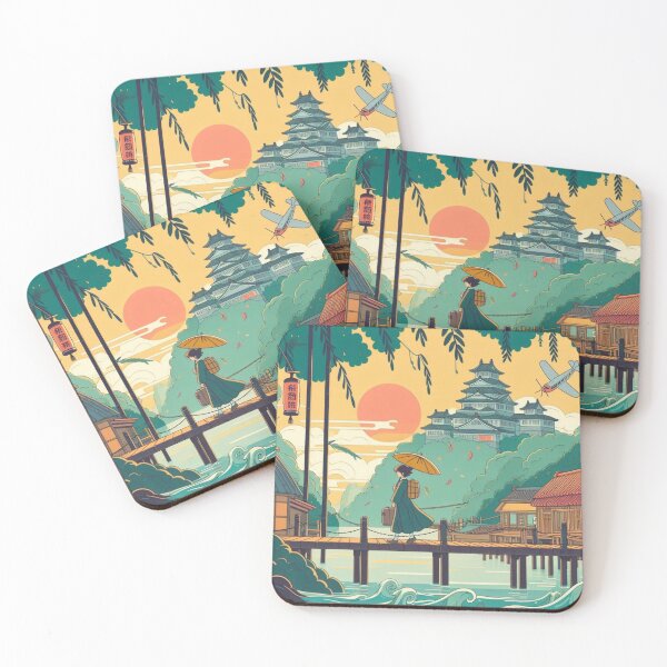 Item preview, Japanese Bridge Scene with Castle and Sunset designed and sold by AnimeHarbor.