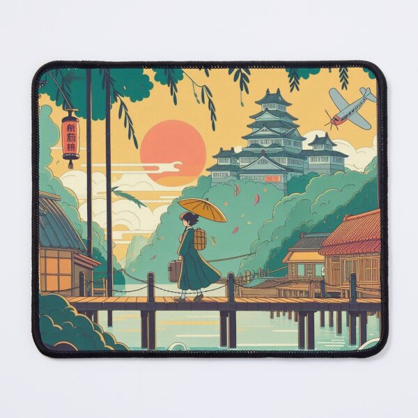 Item preview, Japanese Bridge Scene with Castle and Sunset designed and sold by AnimeHarbor.