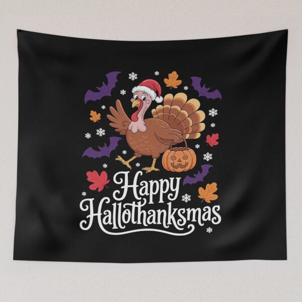 Item preview, Happy Hallothanksmas Shirt Halloween Thanksgiving Christmas  designed and sold by NailMolisa.